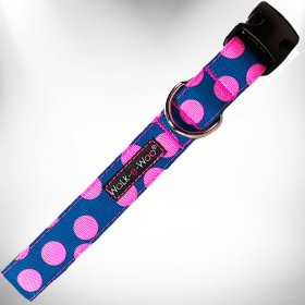 Polka Dot Dog Collars (Sie: L 1" width fits 14-25" neck, Color: Pink Dot on Blue)