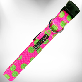 Polka Dot Dog - Neon Collars (Sie: L 1" width fits 14-25" neck, Color: Green Dot on Pink)