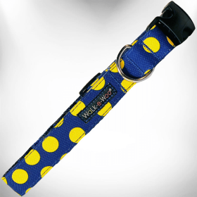 Polka Dot Dog Collars (Sie: L 1" width fits 14-25" neck, Color: Yellow Dot on Blue)