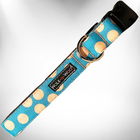 Polka Dot Dog - Tan Dots Collars (Sie: L 1" width fits 14-25" neck, Color: Tan Dots on Turquoise)