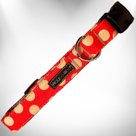 Polka Dot Dog Collars (Sie: L 1" width fits 14-25" neck, Color: Tan Dot on Red)