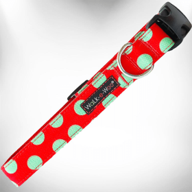 Polka Dot Dog Collars (Sie: L 1" width fits 14-25" neck, Color: Mint Green Dot on Red)