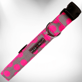 Polka Dot Dog - Neon Collars (Sie: S 3/4" width fits 10-14" neck, Color: Pink Dot on Grey)