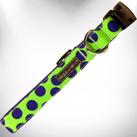 Polka Dot Dog - Neon Collars (Sie: S 3/4" width fits 10-14" neck, Color: Blue Dot on Green)