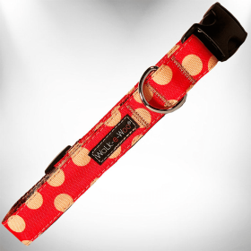 Polka Dot Dog - Tan Dots Collars (Sie: S 3/4" width fits 10-14" neck, Color: Tan Dots on Red)