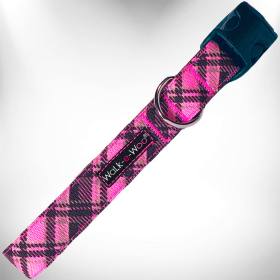 Plaid Dog Collars (Sie: S 3/4" width fits 10-14" neck, Color: Hot Pink)