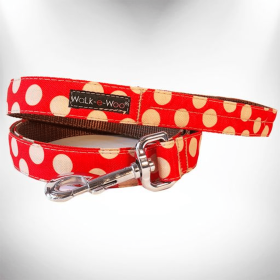 Polka Dot Dog Leads (Sie: REGULAR Lead 1" width- 5' length, Color: Tan Dot on Red)