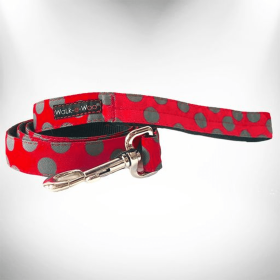 Polka Dot Dog Leads (Sie: REGULAR Lead 1" width- 5' length, Color: Grey Dot on Red)