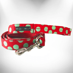 Polka Dot Dog Leads (Sie: REGULAR Lead 1" width- 5' length, Color: Mint Green Dot on Red)