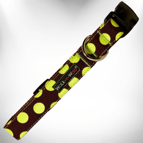 Polka Dot Dog Collars (Sie: M 1" width fits 12-18" neck, Color: Green Dot on Brown)