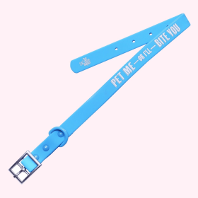 "Pet Me or I'll Bite You" Blue Silicone Collar (Sie: Medium)