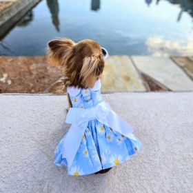 Blue Daisy Dog Dress – With Matching Leash (Size: X-Small)