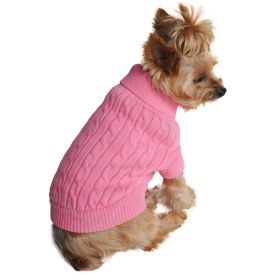 Dog Cable Knit Cotton Sweater – Candy Pink (Size: XX-Small)