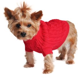 Dog Cable Knit Cotton Sweater – Fiery Red (Size: XX-Small)