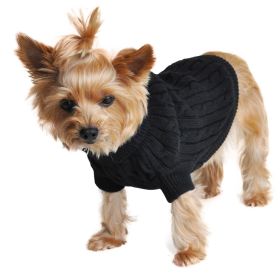 Dog Cable Knit Cotton Sweater – Jet Black (Size: XX-Small)