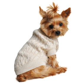 Dog Cable Knit Cotton Sweater – Oatmeal (Size: XX-Small)