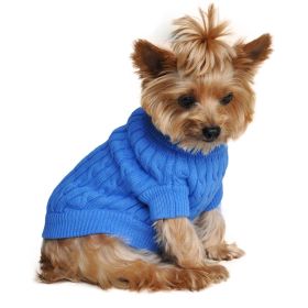 Dog Cable Knit Cotton Sweater – Riverside Blue (Size: XX-Small)