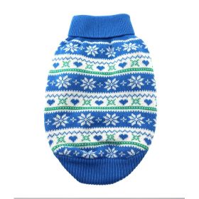 Dog Cable Knit Cotton Sweater – Snowflakes & Hearts Blue (Size: XX-Small)