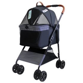 Portable Pet Stroller – Four-Wheel Quick-Folding Cat & Dog Travel Cart (Color: Black)