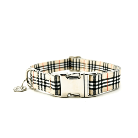 Adjustable Collar - Quick Release Metal Alloy (Beige Plaid) (Color: Beige Plaid, Size: L)