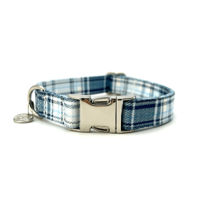 Adjustable Collar - Quick Release Metal Alloy (Blue Plaid) (Color: Blue Plaid, Size: Large)