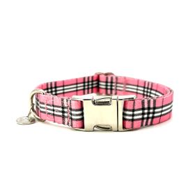 Adjustable Collar - Quick Release Metal Alloy (Pink Plaid) (Color: Pink Plaid, Size: Large)