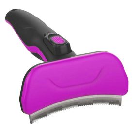 Pet Life "Fur-Guard" Grooming Comb – Easy Self-Cleaning Deshedder (Color: Pink)