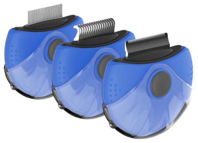 Pet Life "Axler" Grooming Comb – Triple Rotating Rake Deshedder & Dematter (Color: Blue)