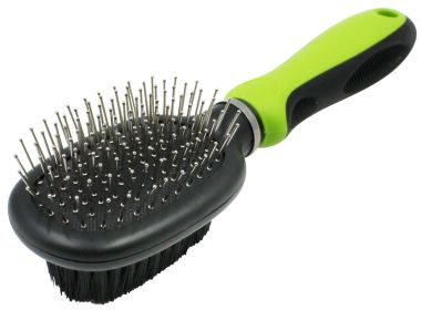 Pet Life Flex Series 2-in-1 Dual-Sided Grooming Pet Brush (Color: Green)