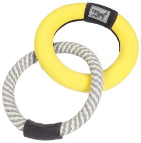 Pet Life "Ring Toss" Dual-Connecting Jute Rope & Floating Ring Dog Toy – Durable Tug & Fetch Toy (Color: Yellow)