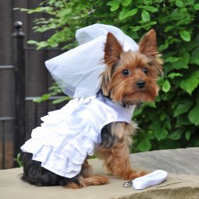 Dog Harness Wedding Dress – With Veil & Matching Leash (Size: XX-Small)