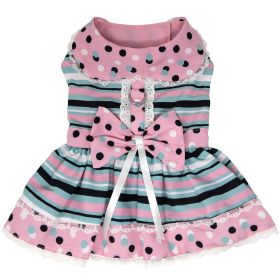 Dots & Stripes Harness Dress – Stylish Dog Apparel (Color: Pink & TealSpring 2024, Size: X-Small)