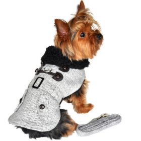 Grey Herringbone Dog Coat Harness – With Matching Leash (Size: X-Large)