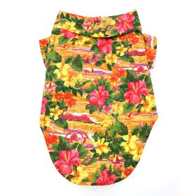 Hawaiian Camp Shirt – Tropical Pet Apparel (Color: Sunset Hibiscus, Size: Large)