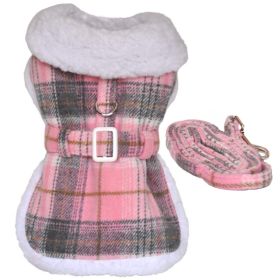 Sherpa-Lined Dog Harness Coat – Warm & Cozy Pet Jacket (Color: Pink & White Plaid, Size: X-Large)