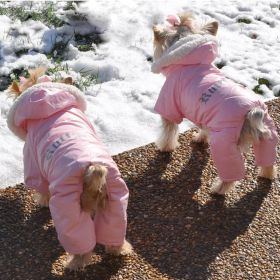 Pink Ruffin It Dog Snow Suit Harness – Warm Winter Pet Outfit (Size: Large)