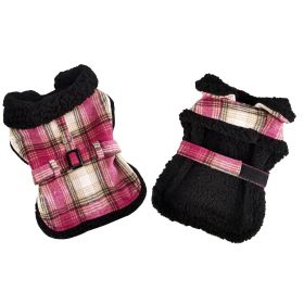 Sherpa-Lined Dog Harness Coat – Warm & Cozy Pet Jacket (Color: Hot Pink & Tan Plaid, Size: XX-Large)