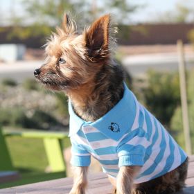 Polos Striped – Stylish Pet Polo Shirt (Color: Blue Niagra & White, Size: 2X-Large)