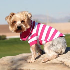 Polos Striped – Stylish Pet Polo Shirt (Color: Pink Yarrow & White, Size: 2X-Large)