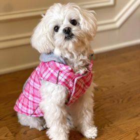 Weekender Dog Sweatshirt Hoodie – Cozy & Stylish Pet Apparel (Color: Pink and White Plaid Fabric, Size: X-Large)