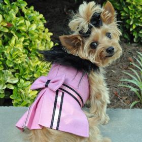 Pink Wool Dog Coat Harness – Fur Collar with Matching Leash (Size: X-Large)