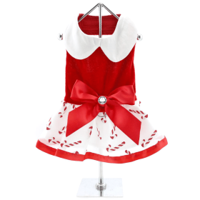 Christmas Candy Cane Dog Dress – With Matching Leash (Size: X-Small)