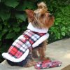 Sherpa-Lined Dog Harness Coat – Red & White Plaid