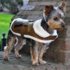 Brown & Black Faux Leather Bomber Dog Coat Harness with Leash