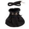 Black Wool Dog Coat Harness – Fur Collar with Matching Leash